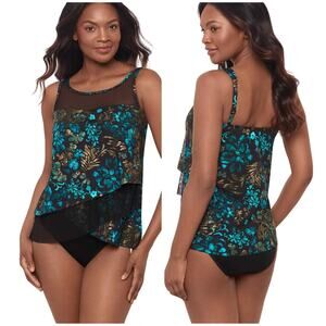 Miraclesuit NWT Mirage Tankini Top Flor De Mare Size 12 Underewire Bra Blue Gold